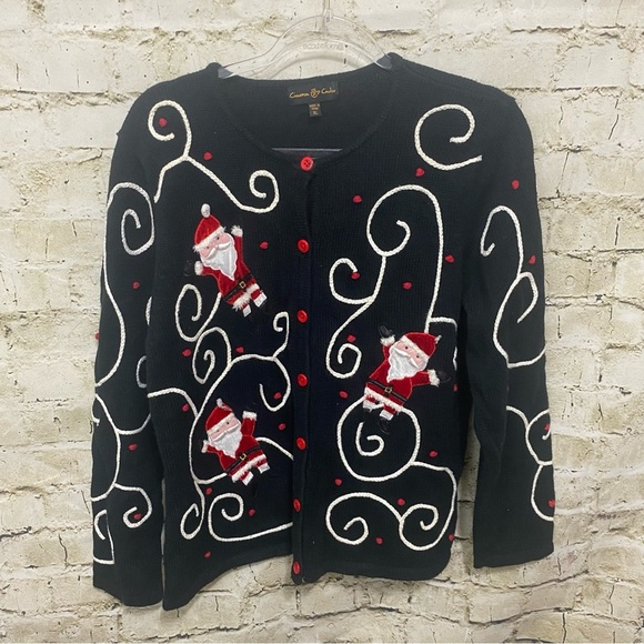 Cinnamon Cinder Cardigan Sweater Santa Christmas Embellished - Picture 1 of 5